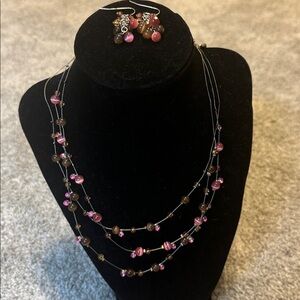 Vintage Wire Beaded Necklace & Earrings Set
